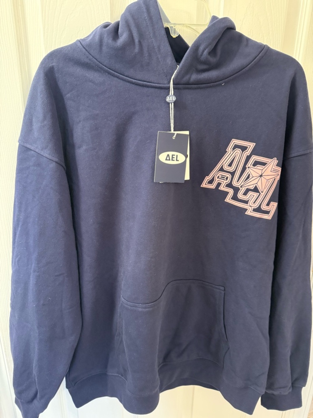 Aelfric Eden Navy Crewneck Hoodie with Pink Logo